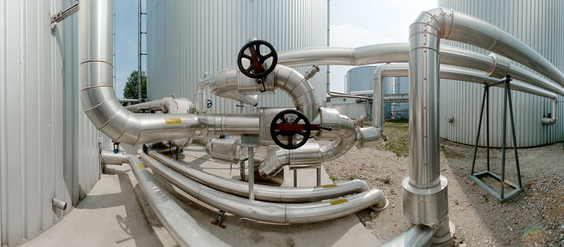 360° - Panorama-View von Silotürmen einer Biogasanlage